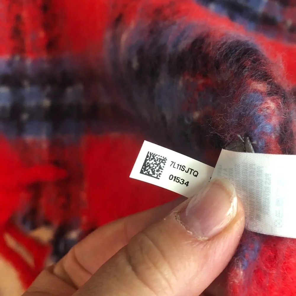 Aerie Ultra plush oversized plaid fringe blanket scarf